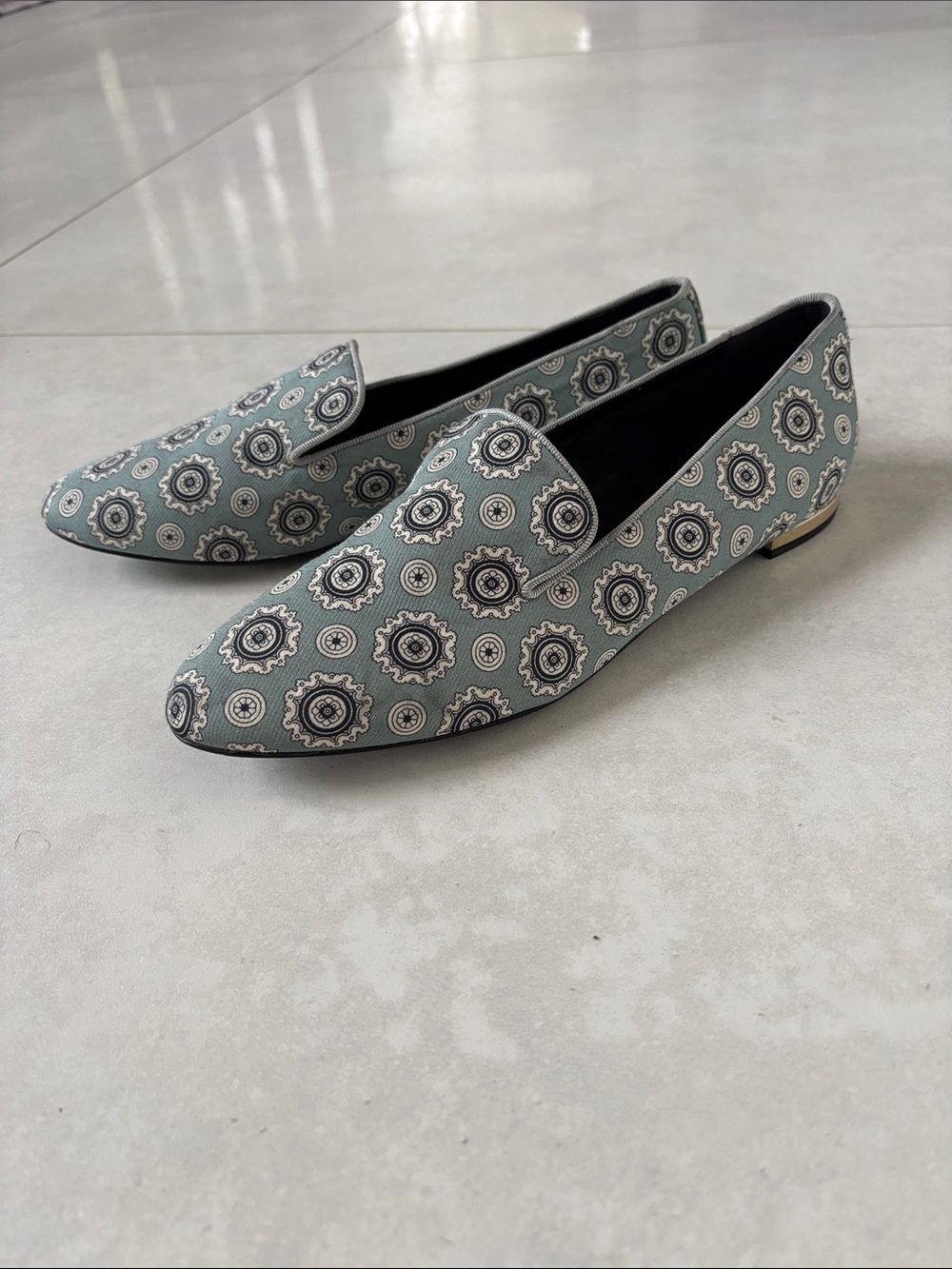 Burberry Authentic Sage Green/blue Patterned Slip-On Loafers